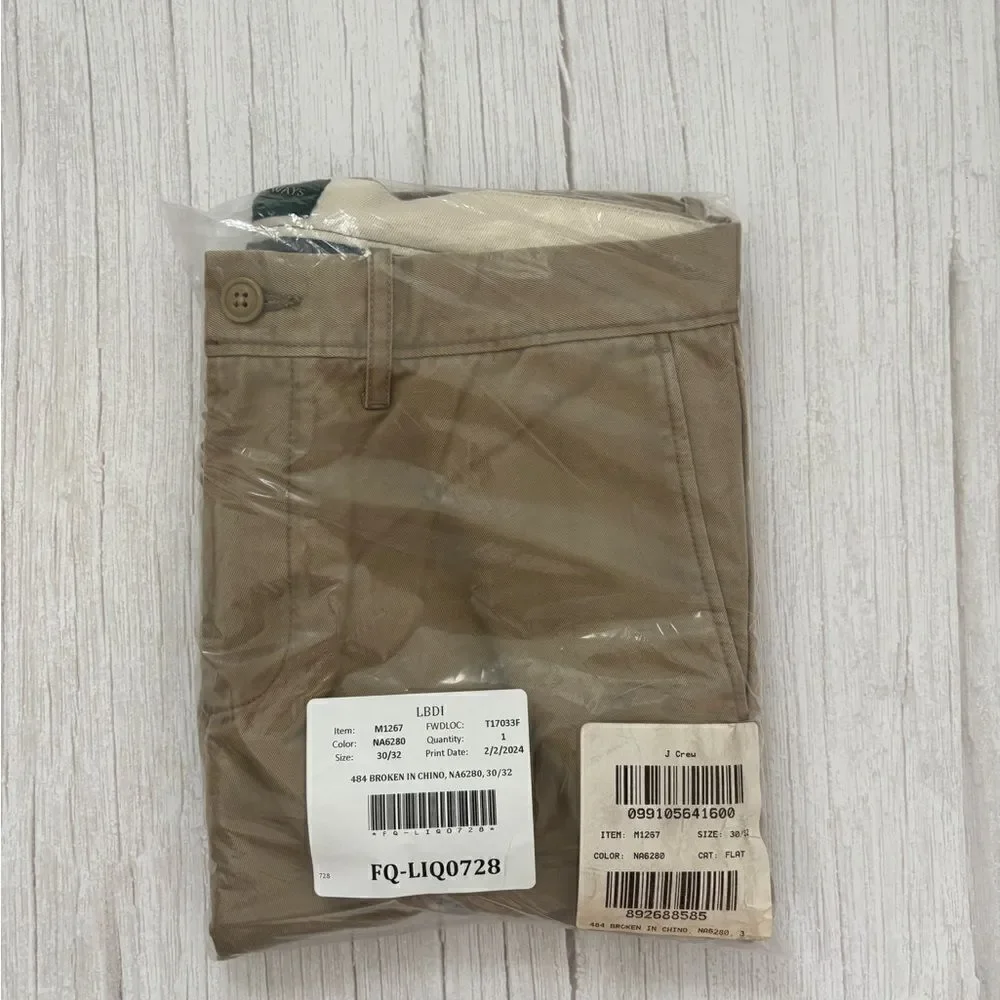 J. Crew 484 Slim-Fit Broken-In Chino Pants in Tan Sz 30w/32L